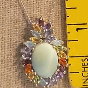 GORGEOUS LARIMAR AND MULTI GEMSTONES PENDANT WITH 20"LONG NECKLACE STERLING SILV